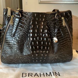 Brahmin Adina Ironwood Melbourne Croc Embossed Leather Bag